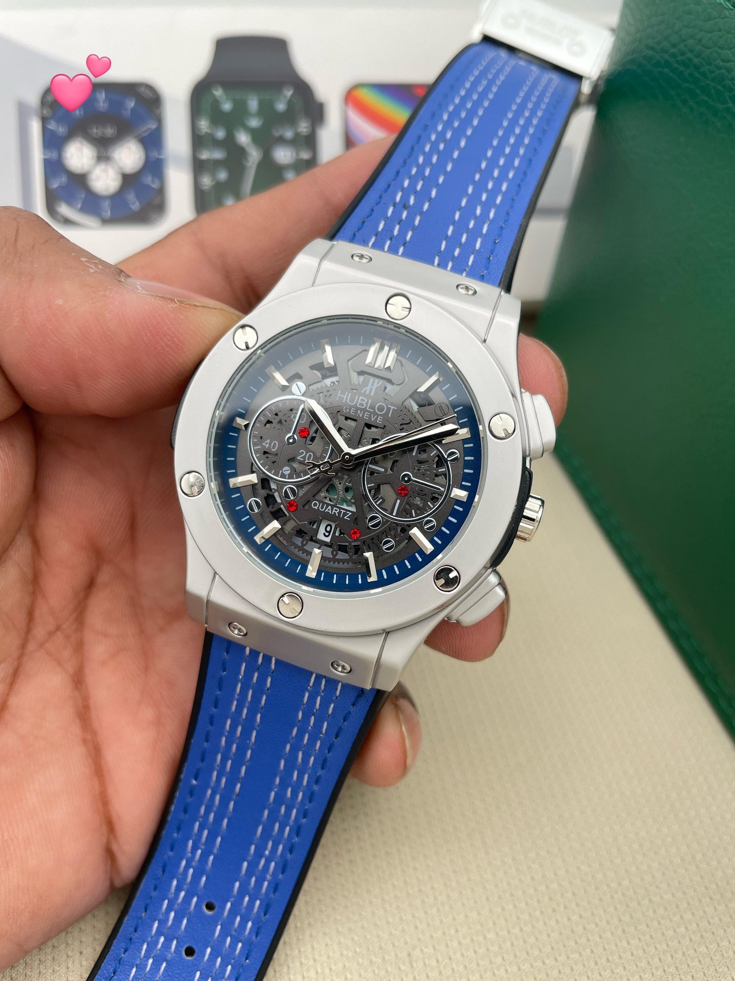 Hublot-Inspired Chronograph Quartz – Blue Sport Edition