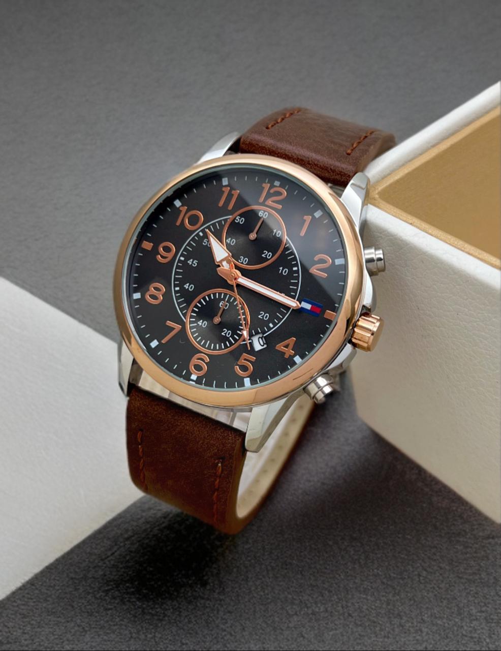 Tommy-Inspired Navy Chronograph | Leather Edition – 7A Premium