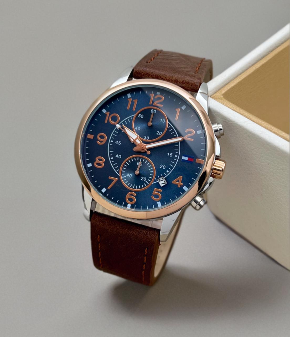 Tommy-Inspired Navy Chronograph | Leather Edition – 7A Premium