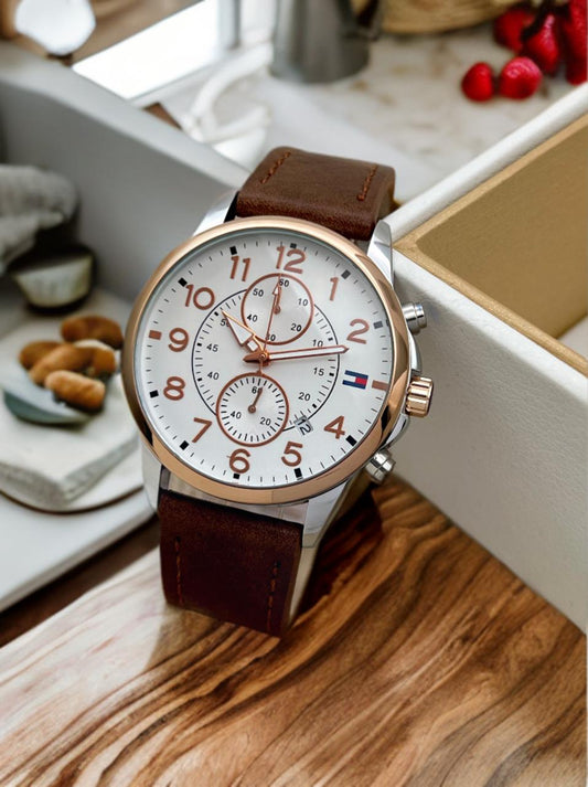 Tommy-Inspired Navy Chronograph | Leather Edition – 7A Premium