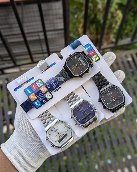Casio-Inspired Retro Metal Watch – LED + Analog | Unisex Style