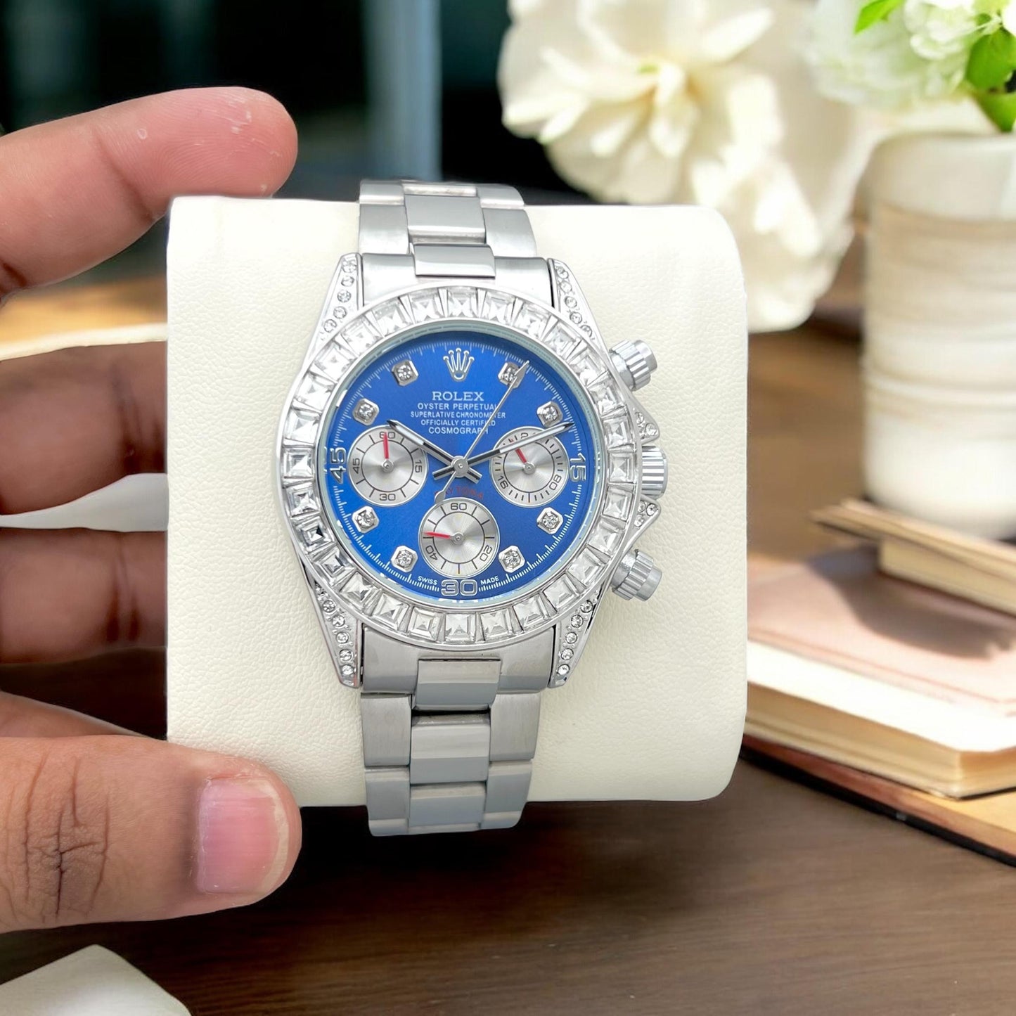 Rolex Daytona Rose Gold Chronograph Watch – Luxury Diamond Bezel Timepiece