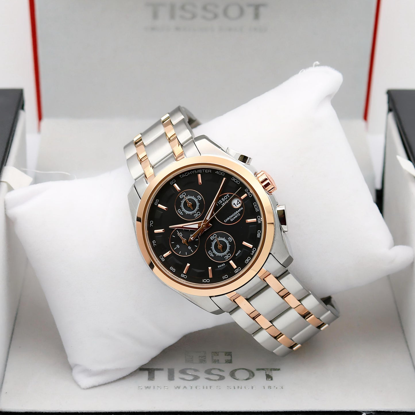 Tissot 1853 Chronograph Quartz – Two-Tone Steel & Rose Gold with Black Dial