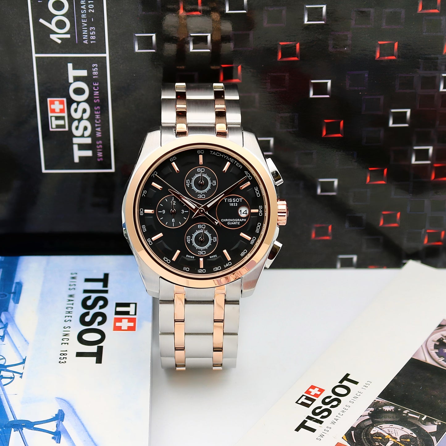 Tissot 1853 Chronograph Quartz – Two-Tone Steel & Rose Gold with Black Dial
