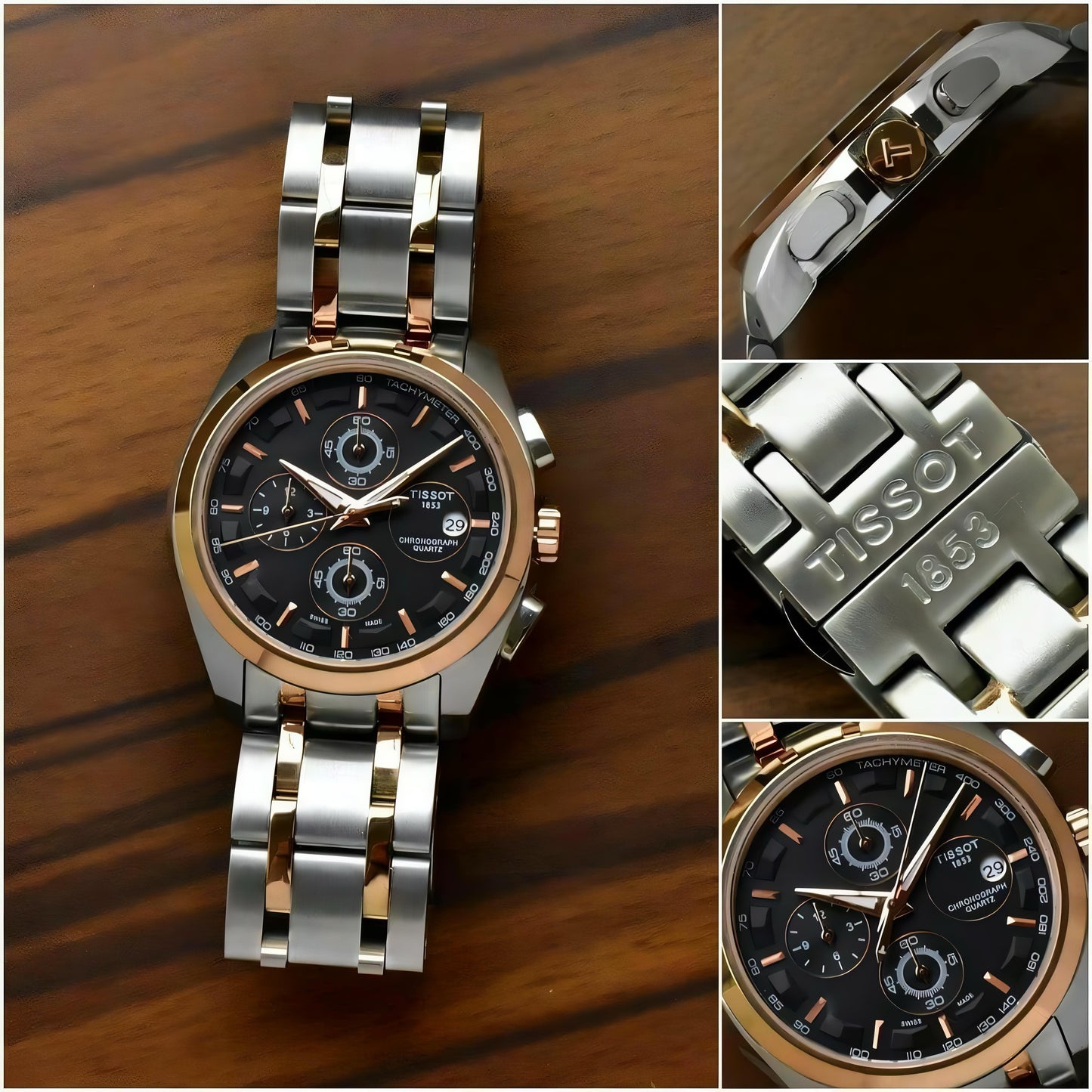 Tissot 1853 Chronograph Quartz – Two-Tone Steel & Rose Gold with Black Dial