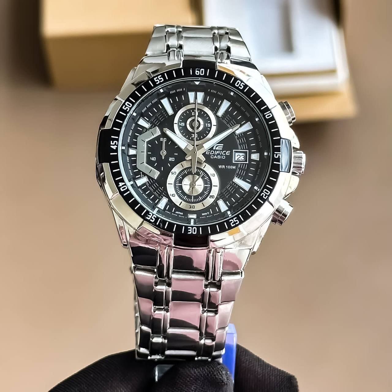 Casio Edifice Chronograph Watch – Stainless Steel | WR 100M | Analog Date Display