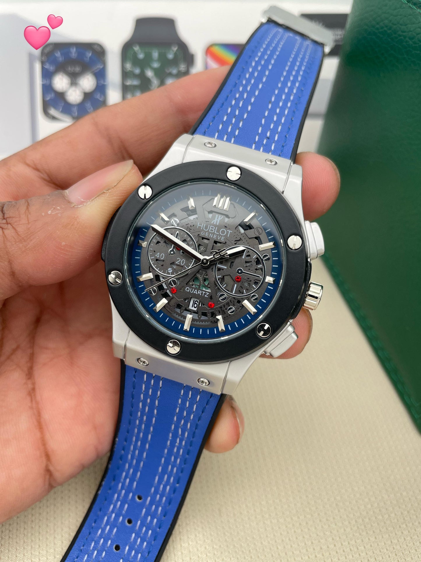 Hublot-Inspired Chronograph Quartz – Blue Sport Edition