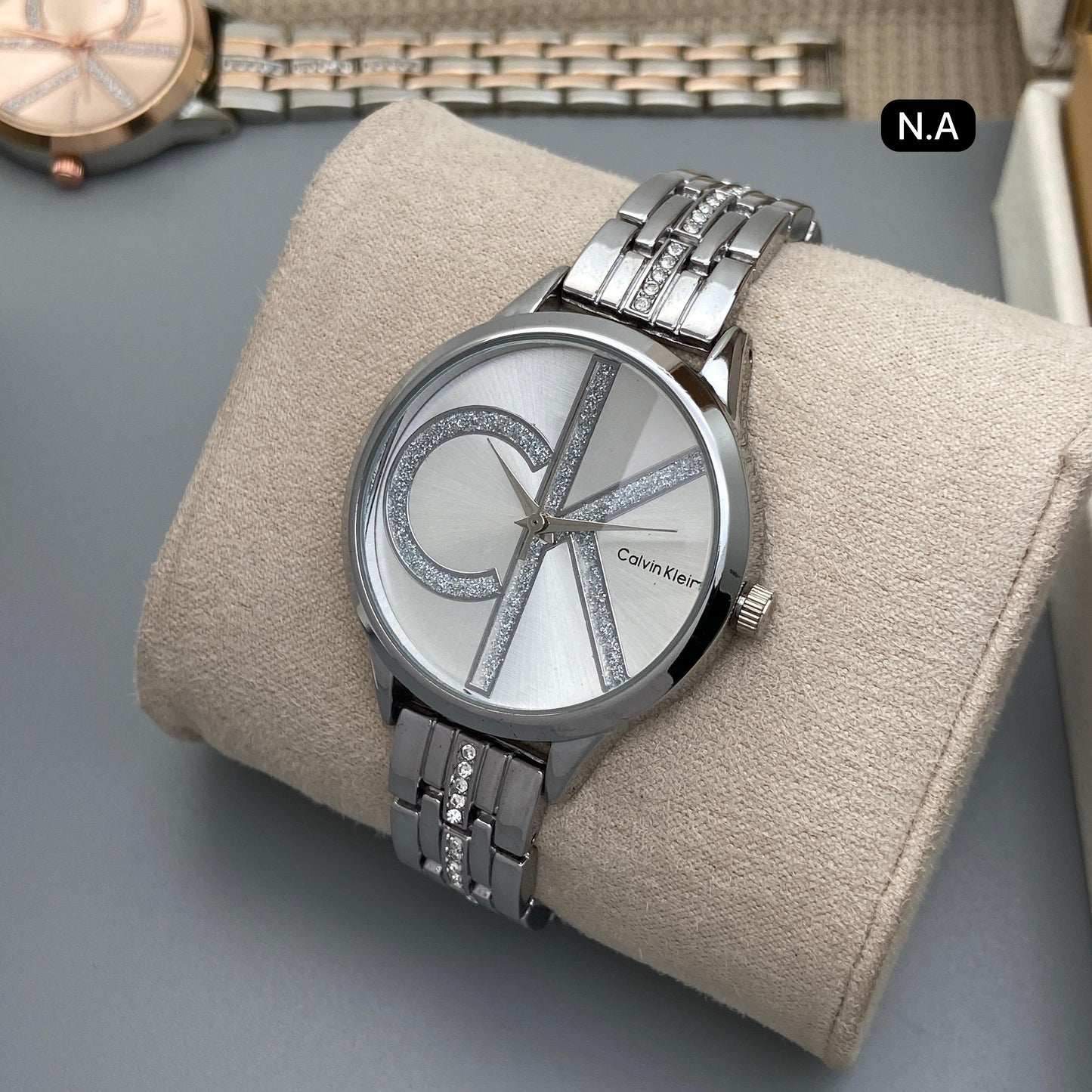 ✨ Calvin Klein Silver Crystal Accent Women's Watch – Elegant CK Designer Timepiece
